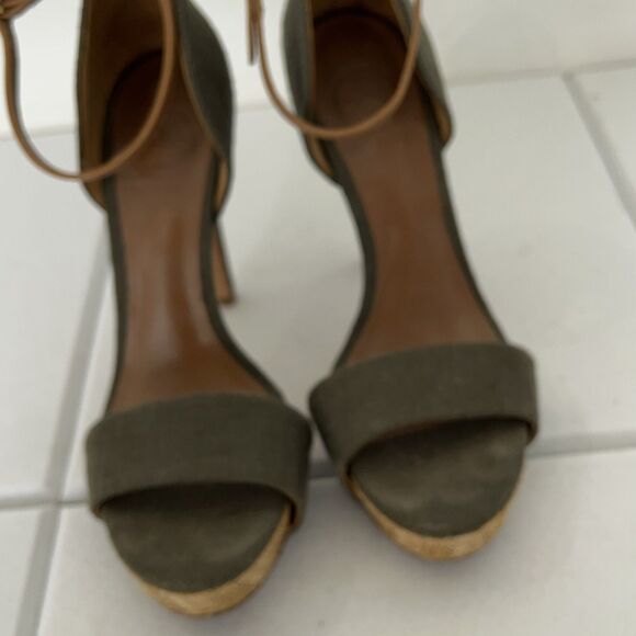 Tory Burch Amina Women Sandal Sz 7.5M Olive Woven Platform High Heel Ankle Strap - Picture 16 of 16